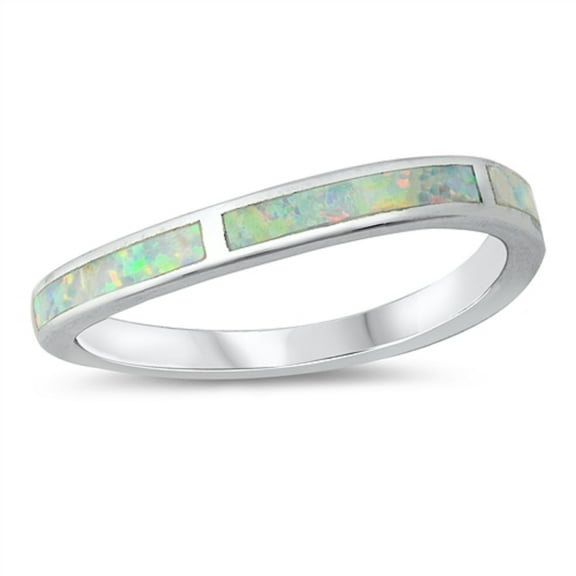 White Simulated Opal Wavy Band Ring Sterling Silver Size 8