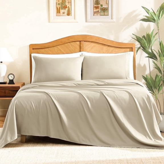 ClevaHome Sheet Set Queen Size, 4-Piece Bedding, Lightweight & Super Soft Easy Care Microfiber– Shrinkage & Fade Resistant Bedding Set with 14'' Deep Pockets (Sandy Beige)