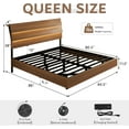 thumbnail image 2 of Honfach Full Floating Bed Frame with LED Lights & Charging Station, Platform Bed with Wooden Storage Headboard, Steel Slats Support, No Box Spring Needed, Easy Assembly, Noise-Free,Walnut, 2 of 8