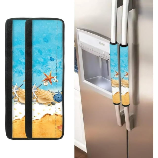 NETILGEN Refrigerator Door Handle Covers Set of 2, Beach Starfish Seashell Print Kitchen Appliance Non Slip Fridge Dishwashers Microwave Door Handle Protector Covers
