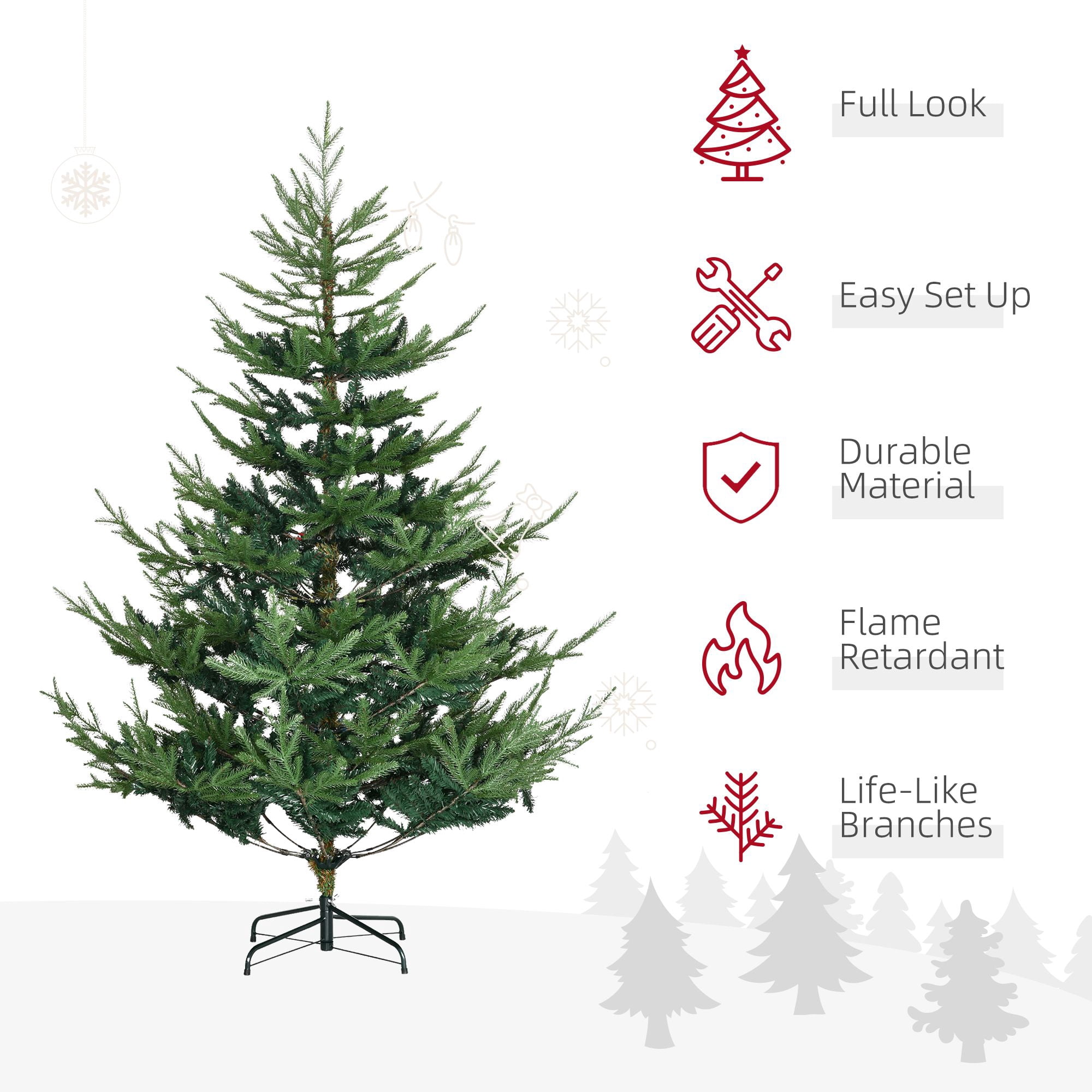 6 ft Artificial Christmas Tree, Nordic Pine Hinged Xmas Tree with 795 Realistic Branches, Wide Steel Base, Auto Open, Green