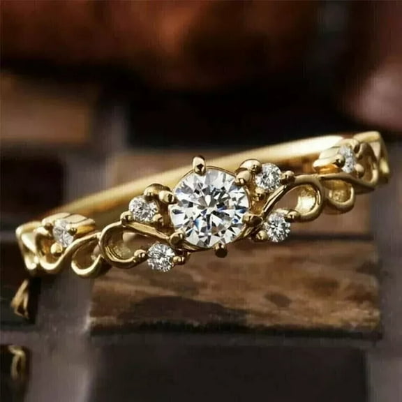 Sparkle Jewels 14K Round Cubic Zirconia Women's Filigree Engagement ring 14K Yellow Gold Finish