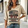 thumbnail image 6 of xunjiayanmaoyi Women's 9/11 Memorial T-Shirt 25th Anniversary Loose V-Neck 3/4 Sleeve Acid Wash Tee Soft Fabric S-5XL 9 Colors 1 Pc for Everyday/Patriotic Wear, 6 of 6
