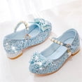 thumbnail image 4 of SYMSHOES Blue Sparkly Girls Shoes with Crystal Bow and Pearls for Flower Girl Party Wedding Ballet Flats,Size 1.5 M, 4 of 9