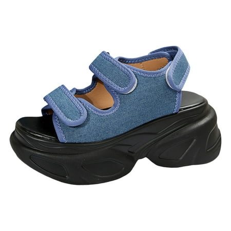 

Jungdeepe Ladies Casual Outer Wear Toe Breathable Beach Double Buckle Thick Bottom Large Size Sandals