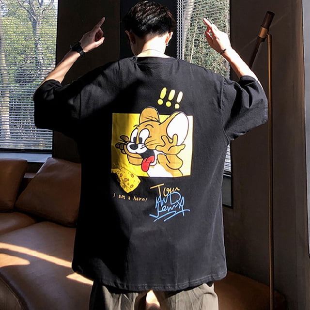 Camiseta con estampado de dibujos animados para hombre, camiseta de manga corta con gráfico de dibujos animados y letras para hombre, camiseta de cuello redondo para hombre muy recomendada