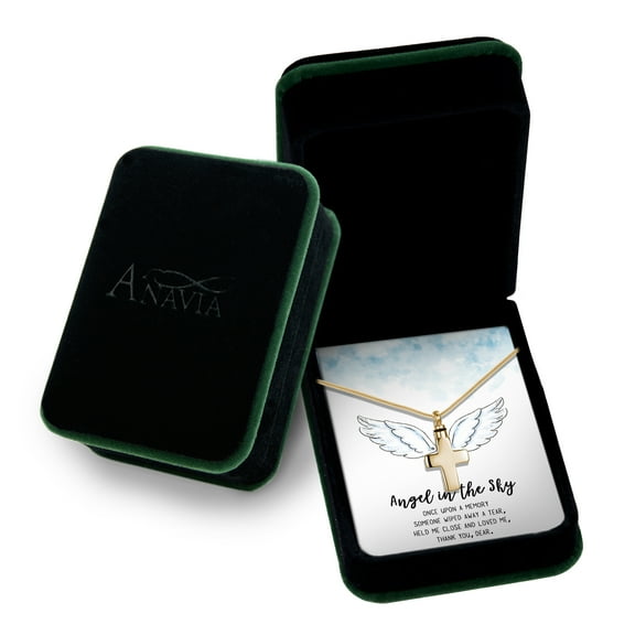 Anavia Cross Cremation Jewelry Stainless Steel Keepsake Memorial Urn Necklace for Human with"Angel in the Sky" Comfort Card-[Gold]