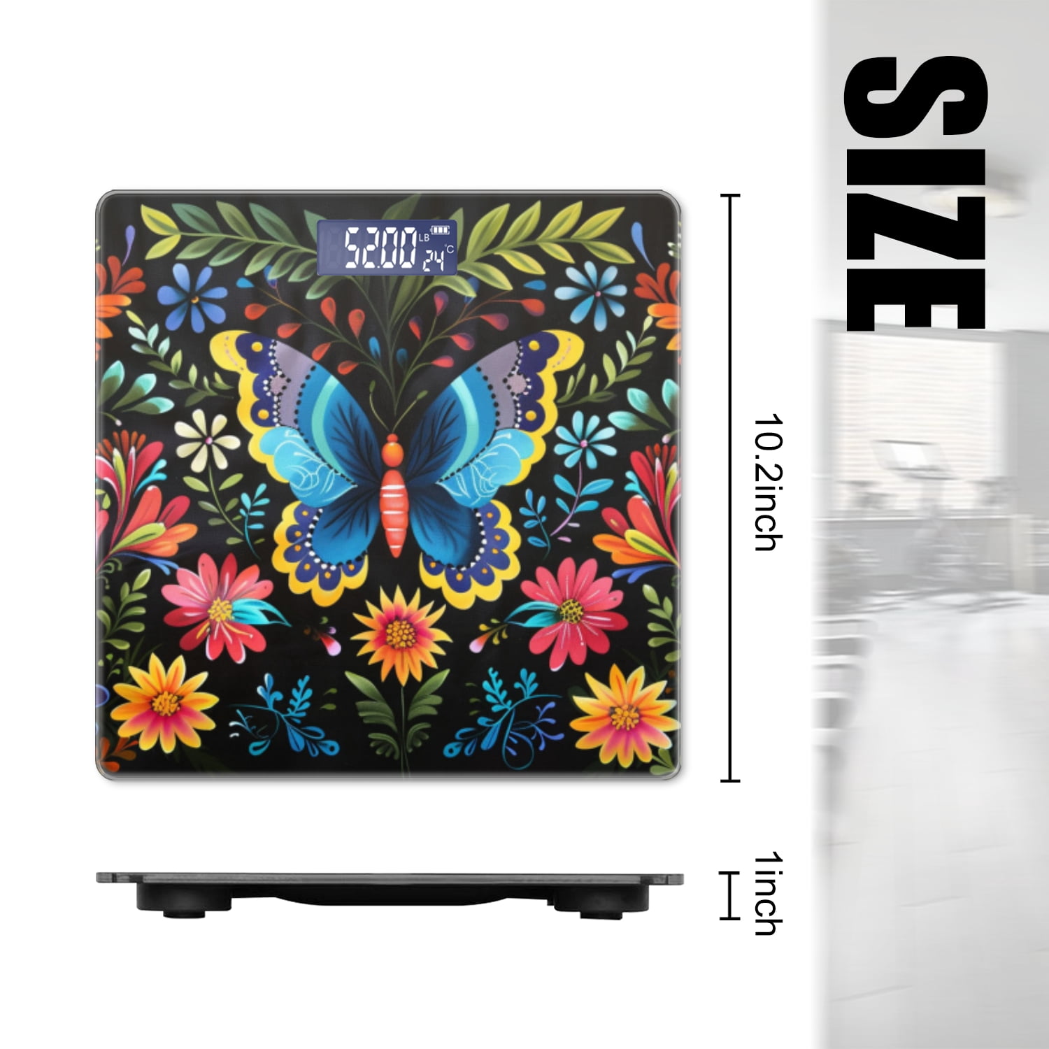 Bathroom Scale, Highly Accurate Digital Body Scale,Precisely Measures Weight up to 400 lbs-Beautiful Butterfly Surrounded By Colorful Flowers