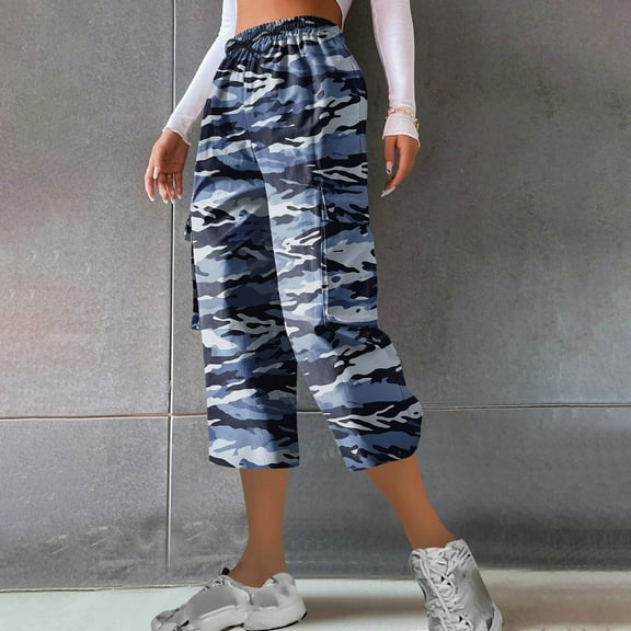 Sakmal Cropped Capri Cargo Pants for Women Wide Leg Pants Business Casual Camo Lightweight Women's Capris L