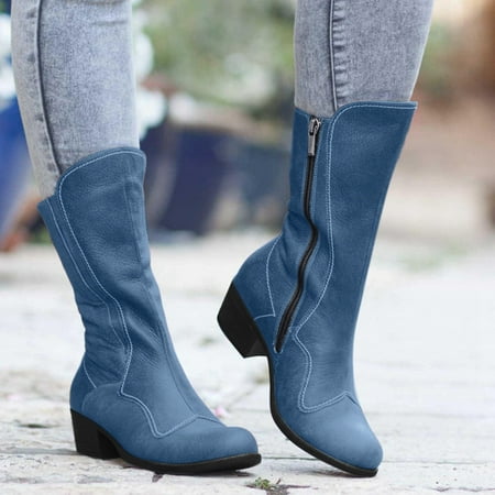 

Womens Ladies Squared Heels Zip Up Round Toe Combat Boots Shoes For Womens Note Please Buy One Or Two Sizes Larger