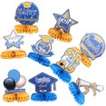 thumbnail image 1 of OULII Table Centerpieces Honeycomb 1Set for Graduation Ceremony Sky-Blue Gold Paper 2.95x2.95x7.07in, 1 of 8