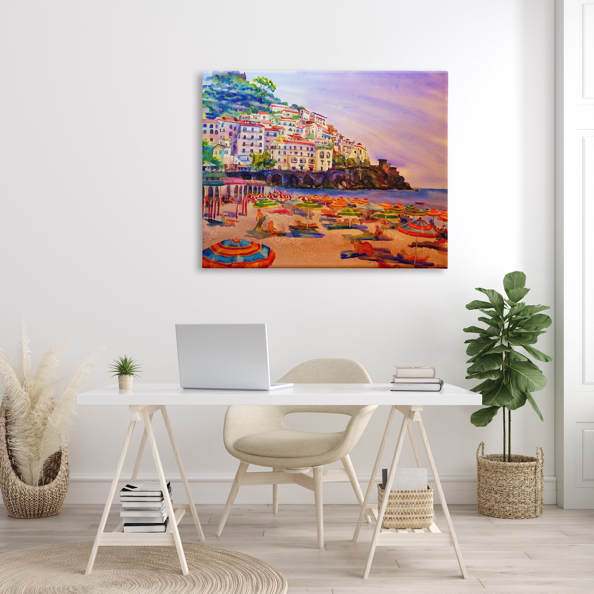 Stupell Industries Summer Beach Landscape Nature Painting Gallery Wrapped Canvas Print Wall Art, 48 x 36