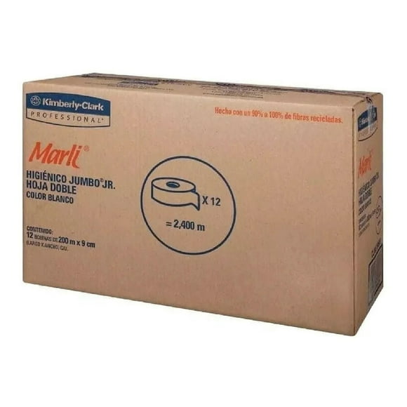 12 bobibnas de papel higienico de 200 m x 9 cm marli jumbo jr marli jr jumbo 90509