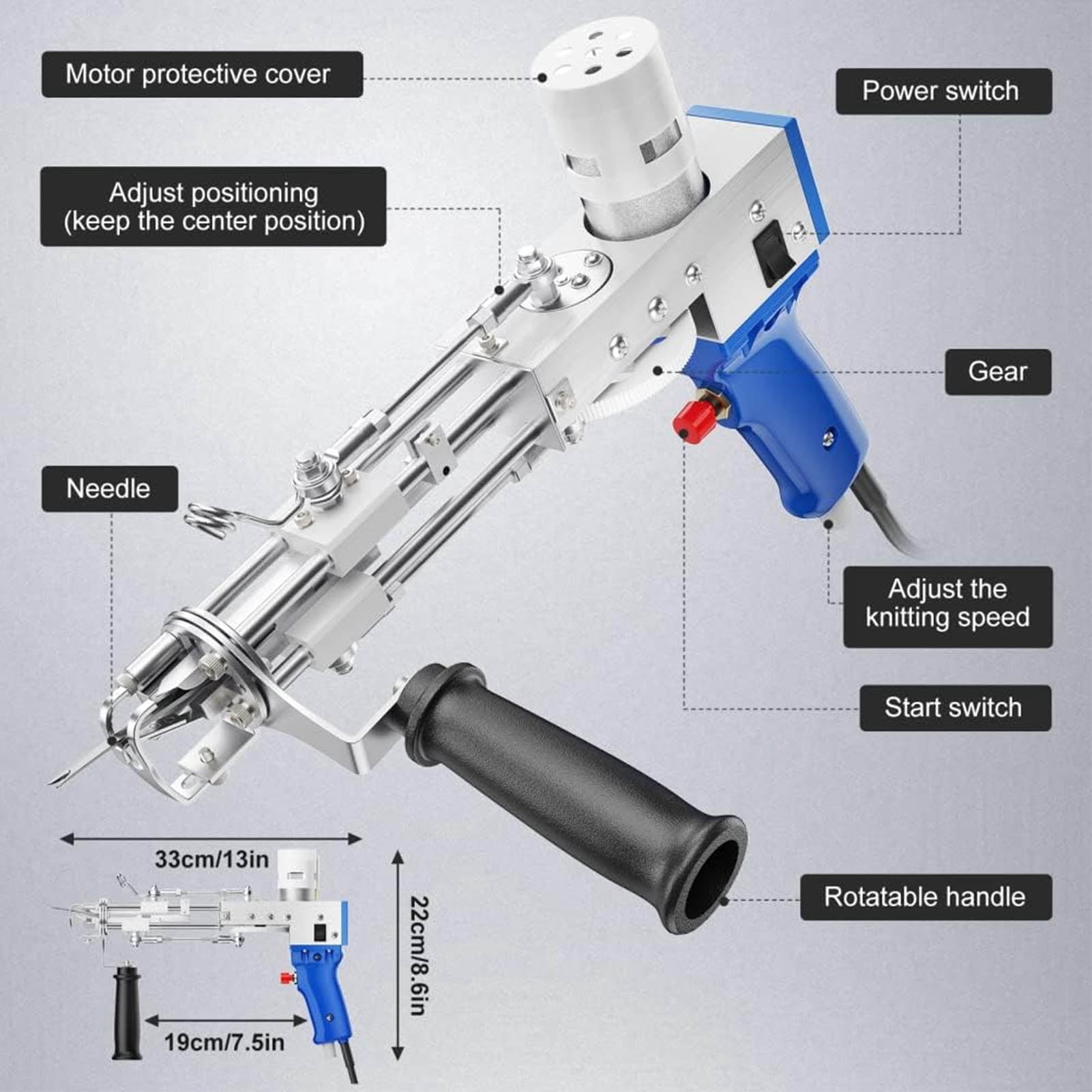 Rug Tufting Machine, Electric Tufting Lightweight US Plug 100-240V Circuit Protection 2400RPM Motor  For DIY Weaving Projects