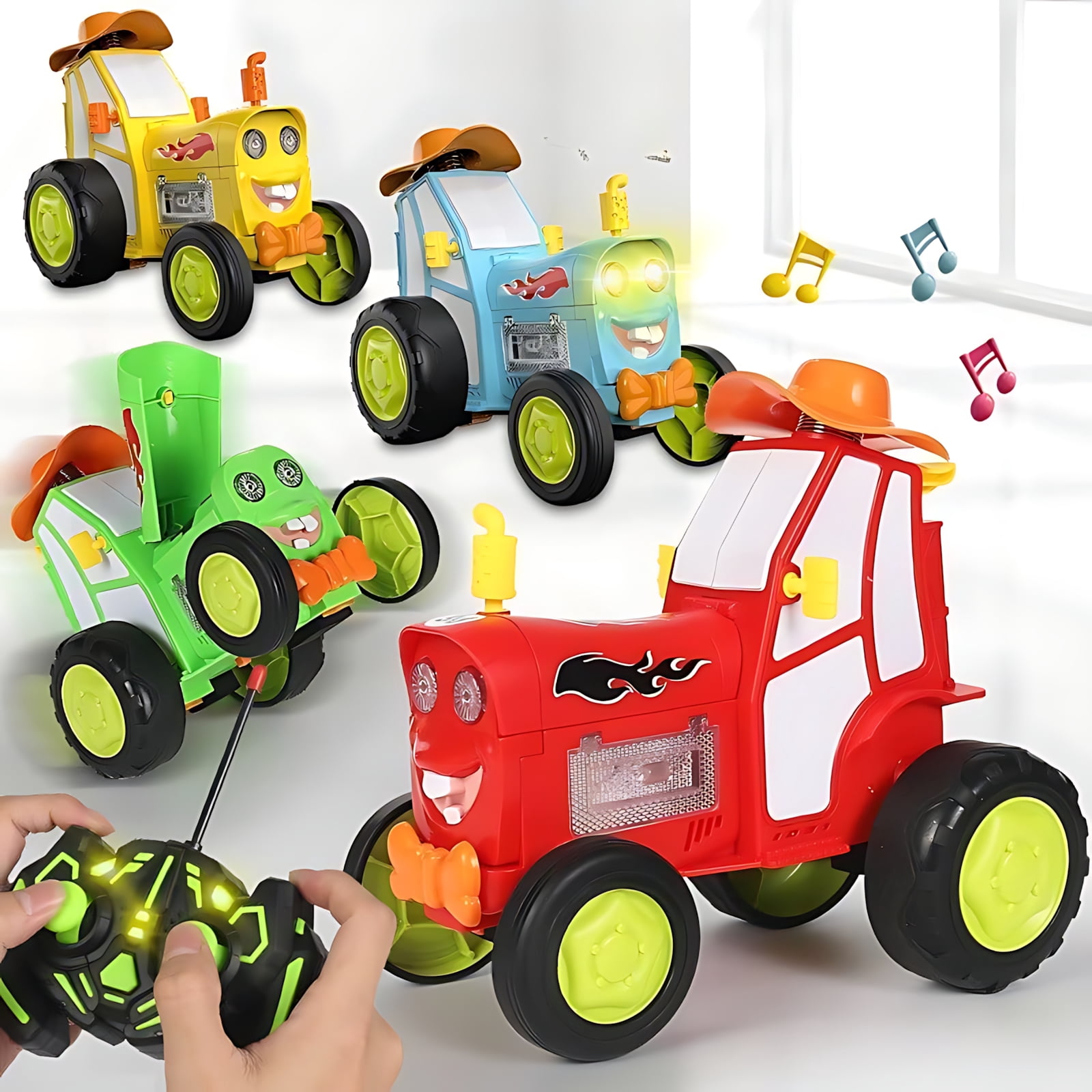 Remote Control Jumping Car, 2.4GHz RC Stunt Tractor Toy with Music and LED Lights, Rechargeable Dancing Car Gift for Kids Boys Girls, Ages 3