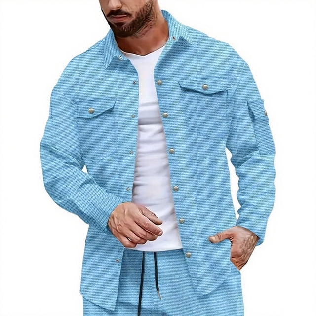 Plebaso Men's Casual Shirts Button down Shacket with Pockets Long Sleeve Lightweight Outwear for Men