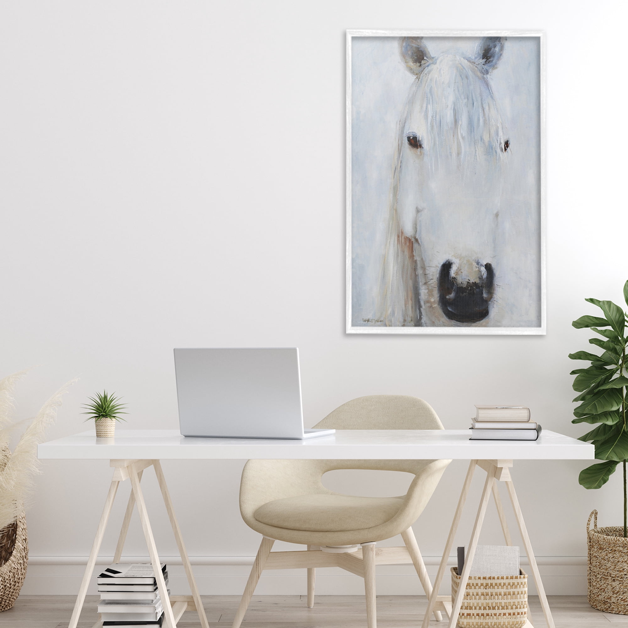 Stupell Industries Pure White Horse Portrait White Framed Giclee Art, design by Jadei Graphics