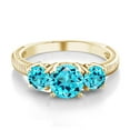 thumbnail image 2 of Gem Stone King 2.40 Ct Round Swiss Blue Topaz 18K Yellow Gold Plated Silver 3 Stone Ring (Size 5), 2 of 3