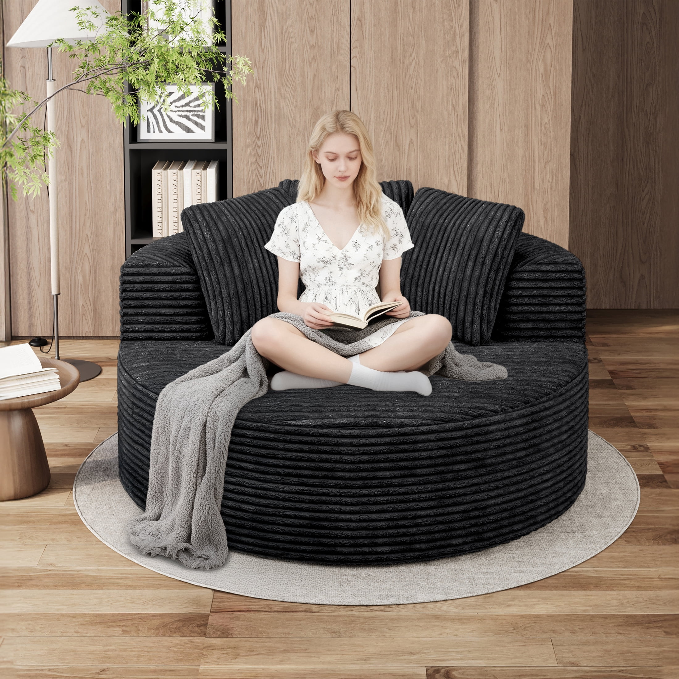 Magic Home Modern Lazy Sofa Foam Couch Sectional Sofa Togo Sofa Floor Sofa for Bedroom,Living Room,Apartment and Small Space,Single Seat Sofa,Black