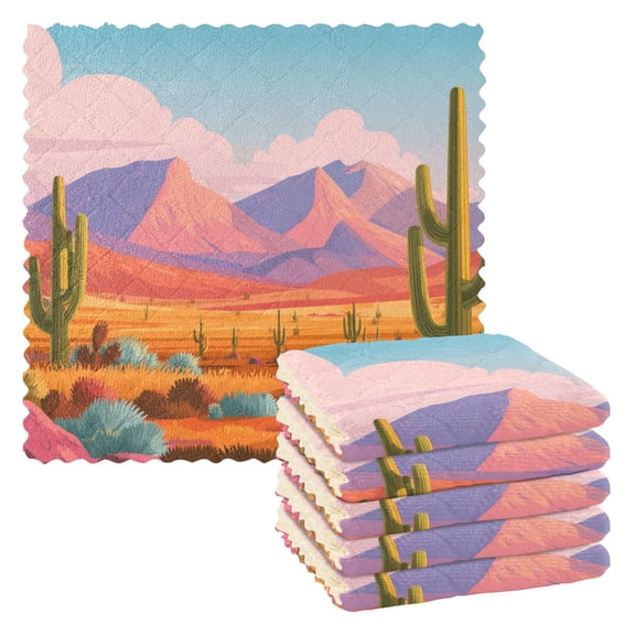 6 Pieces of Kitchen Towels 11x11Inch Kitchen Dish Cloths Kitchen Dish Towels Reuseable Cleaning Cloths Colorful Desert Landscape