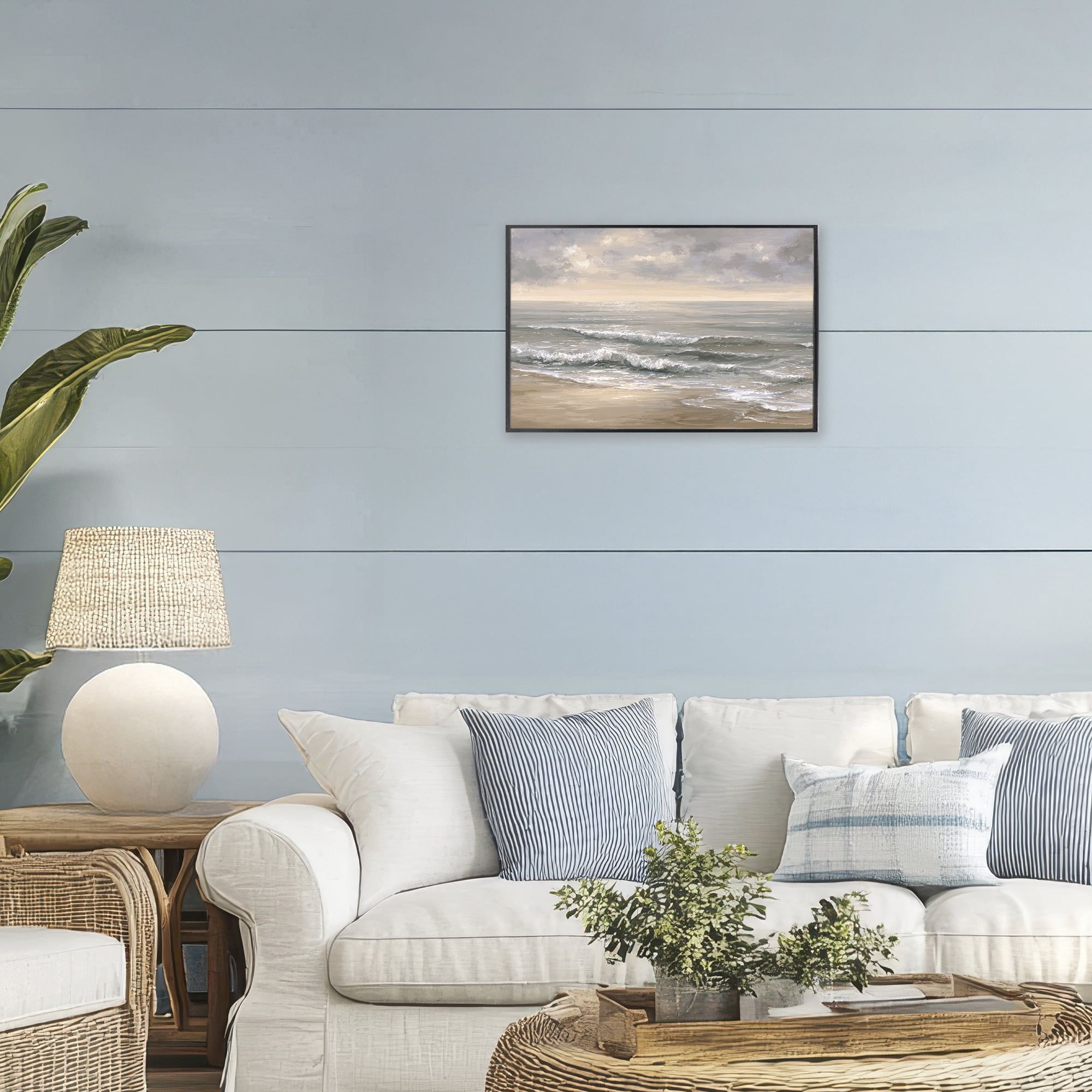 Stupell Industries Soft Rolling Beach Waves Black Framed Giclee Art, design by Jacky Ngan