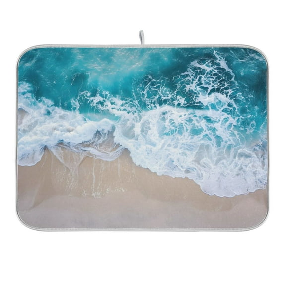 Beach and Waves Dish Drying Mat 16x18 Absorbent Microfiber Draining Rack Pad for Kitchen Counter Sink