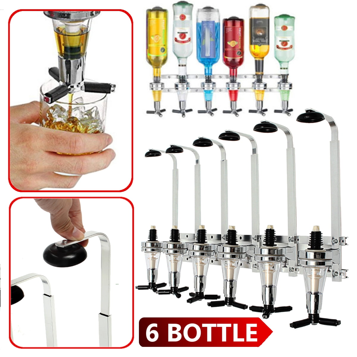 6 Bottle Liquor Dispenser Bar Wine Alcohol Shot Pourer ...
