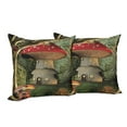 thumbnail image 6 of Ambesonne Colorful Throw Pillow Cover 2 Pack, Mushroom Magic Forest, 18", Red Pale Coffee Green, 6 of 6