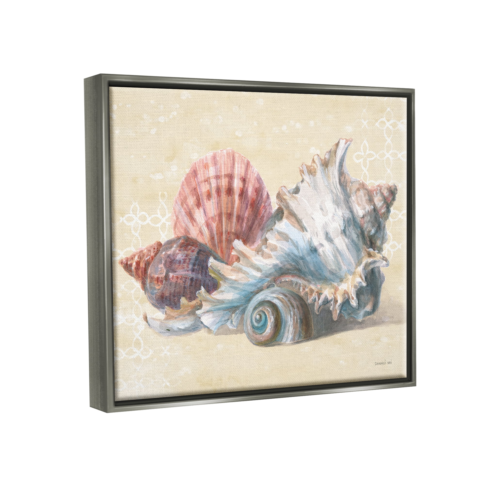 Stupell Industries Beach Seashells Patterned Animals & Insects Painting Gray Floater Framed Art Print Wall Art, 31 x 25