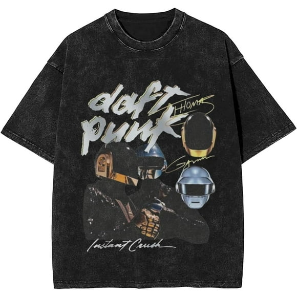 Daft Music Punk Men's Women's Vintage Oversized T Shirt Cotton Graphic Short Sleeve Crew Neck Tees Black