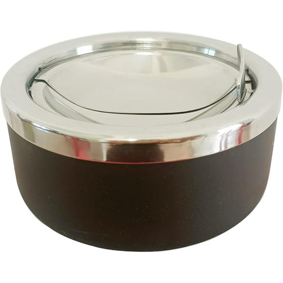hanlongyu Outdoor Ashtray with Lid, Flip Top Stainless Steel Ash Tray, Metal Windproof Cigarette Ashtrays for Indoor or Outdoor Use, Desktop Ashtray Office Patio Home Decor