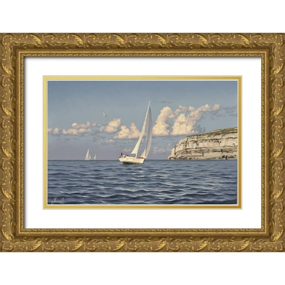 Adamov, Alexey 24x17 Gold Ornate Wood Framed with Double Matting Museum Art Print Titled - Sunshine Day on the Sea