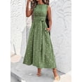 thumbnail image 6 of Mint Green Floral Print Sleeveless Tie Waist A-Line Maxi Dress For Women, 6 of 8