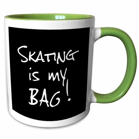 3dRose Skating is my Bag. Fun skater gift black and white text love to skate - Two Tone Green Mug,