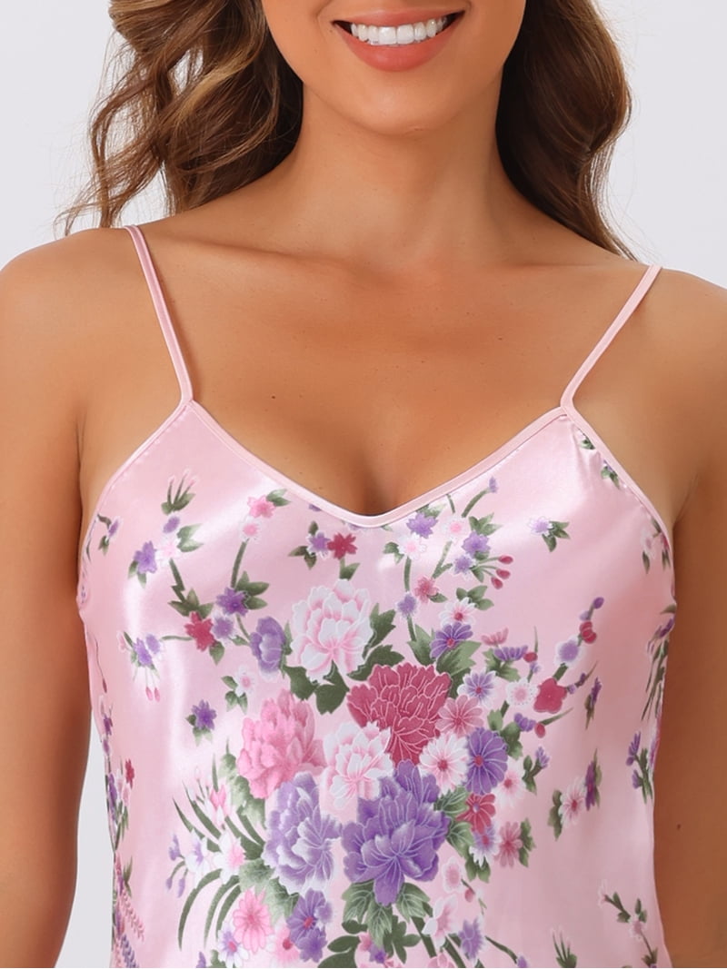 Inspire Chic Women's Satin Nightgowns Chemise Nightwear Silk Dress Mini Floral Lingerie M Pink, Size: Medium, Blue
