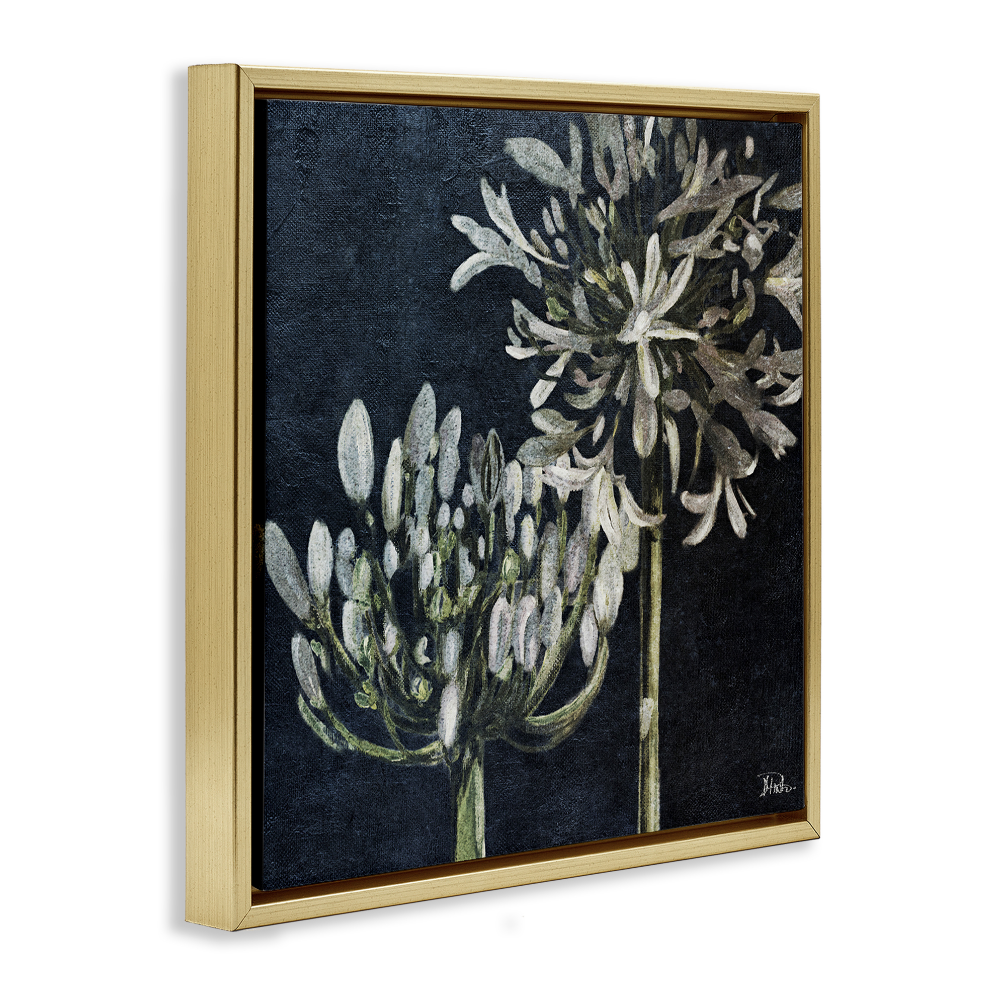 Stupell Industries Blooming White Herbs Botanical & Floral Painting Gold Floater Framed Canvas Art Print Wall Art, 18 x 18