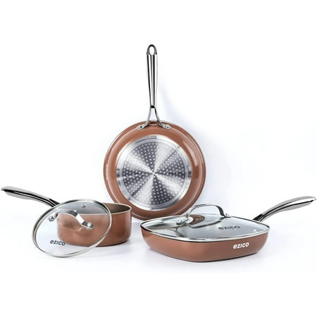 

Nonstick Cookware Set by 5 Pieces Kitchen Pots & Pans Sets Includes 9.5” Frying Pans 9.5” Stock Pots and 1.5qt Saucepans Organizer. Gift Boxing (BROWN)