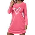 thumbnail image 3 of Aboser Womens Casual Long Sleeve Nightshirts Fashion Heart Printed Loungewear Cozy Soft Crew Neck Sleepdress Solid Color Short Nightgown, 3 of 7