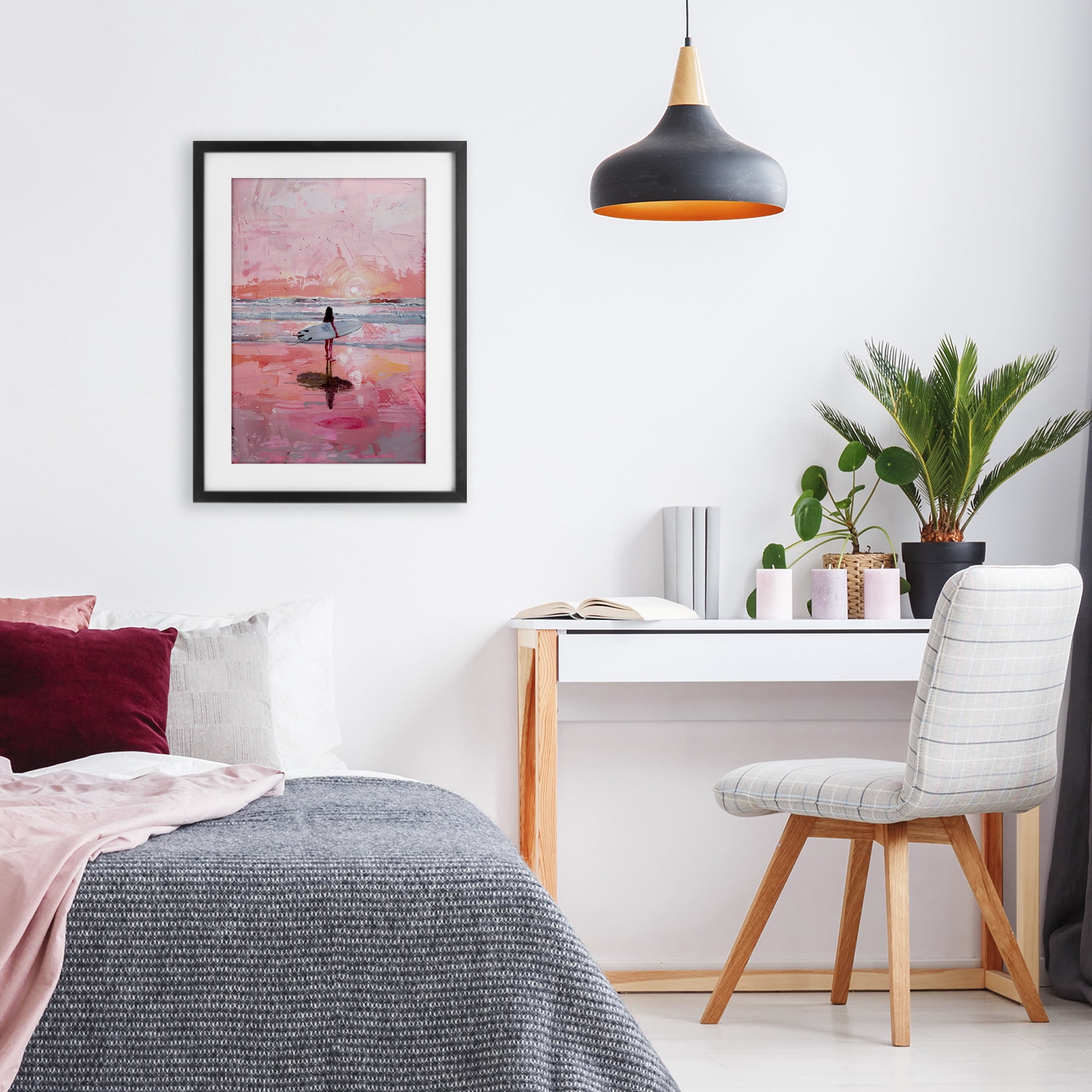 Stupell Industries Surfer at Pink Sunset Black Framed Print Under Glass, design by Creative Studio