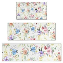 Pioneer Flower Floral Print Pattern Kitchen Rugs Sets Of 3,Kitchen Runner Rugs Non Skid Washable,Decorative Kitchen Floor Mats for Kitchen,Sink,Laundry,17"x30"  17"x47"   17"x59"