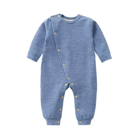 lulshou Baby Romper Male and Female Babies Bodysuit Keep Warm Button Solid Jumpsuit on Clearance