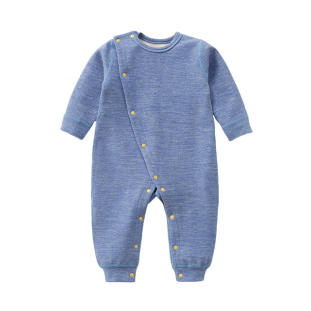 Kovlvoll Newborn Baby Clothes Jumpsuit Crew Neck Long Sleeve Bodysuit Fall Keep Warm Comfy Button Solid Rompers
