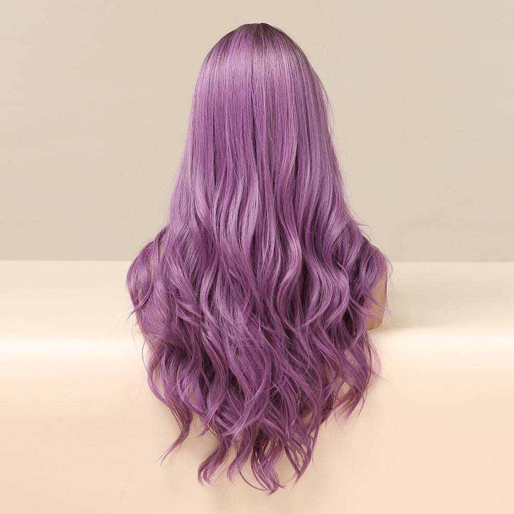 BERON Ombre Purple Long Wavy Wig Middle Part Wig for Women Heat Resistant Natural Looking Hair Wig for Party Cosplay