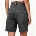 thumbnail image 4 of Clossjun Long Knee Length High Waisted Stretchy Cotton Jorts Bermuda Jean Shorts for Women with Pockets Denim Summer Clean Fit, 4 of 5