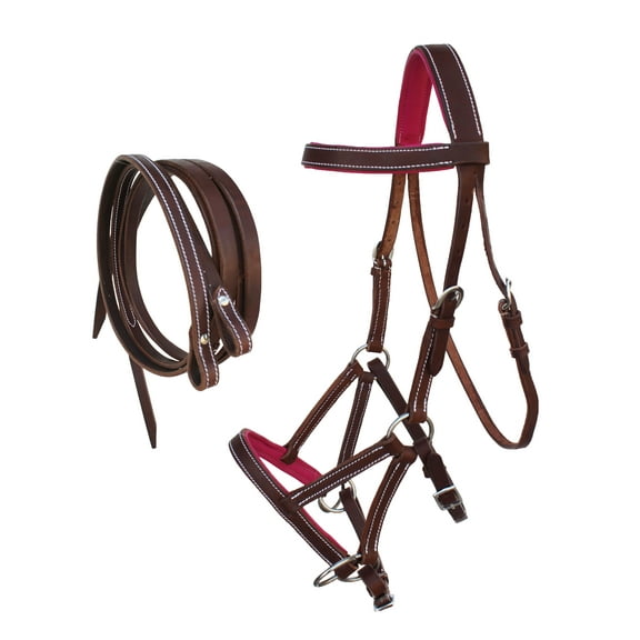Horse Western Leather Pink Padded Bitless Sidepull Bridle w/ Reins 77RS32PK