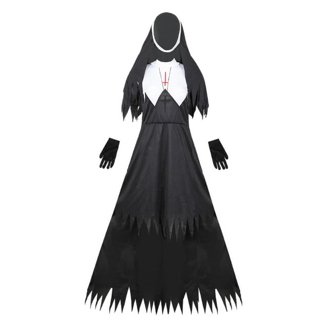 Disfraz de personalizada mala, vestido de negra, collar de guantes altos Negro M Zulema disfraz de monja mujer