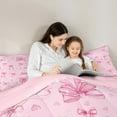 thumbnail image 6 of Feelyou Cute Pink Ribbon Bedding Comforter Set for Kids, Cartoon Love Heart Twin Comforter Sets, Dreamy Princess Style Reversible Bedding Set, Lightweight Room Decor, 2pcs, 6 of 9