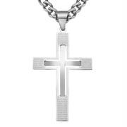 QQTDFG Men Cross Pendant Necklace Stainless Steel Crucifix Curb Chain Gold Black Silver-Silver-18inch or 45cm