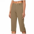 thumbnail image 2 of AGWOLF Capri Pants for Women Dressy Pull On Stretch Crop Work Pant with Pockets Summer Office Casual Cropped Trousers Coffee S, 2 of 6