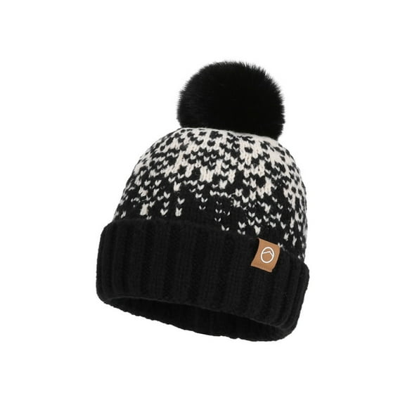 ATOYSOY Women Knit Beanie Chunky Baggy Hat with Pompom Winter Soft Warm Ski Cap (Black,Free Size)